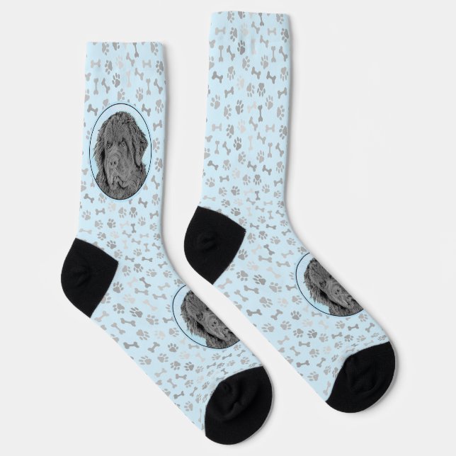 Newfoundland Painting - Cute Original Dog Art Socks (Right)