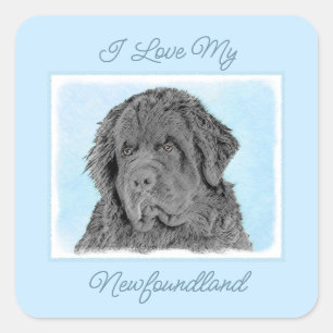 Newfoundland Painting - Cute Original Dog Art Squa Square Sticker