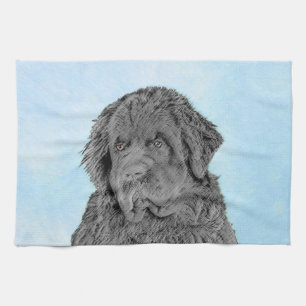 Newfoundland Painting - Cute Original Dog Art Tea Towel
