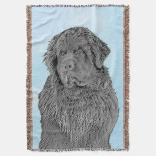 Newfoundland Painting - Cute Original Dog Art Throw Blanket