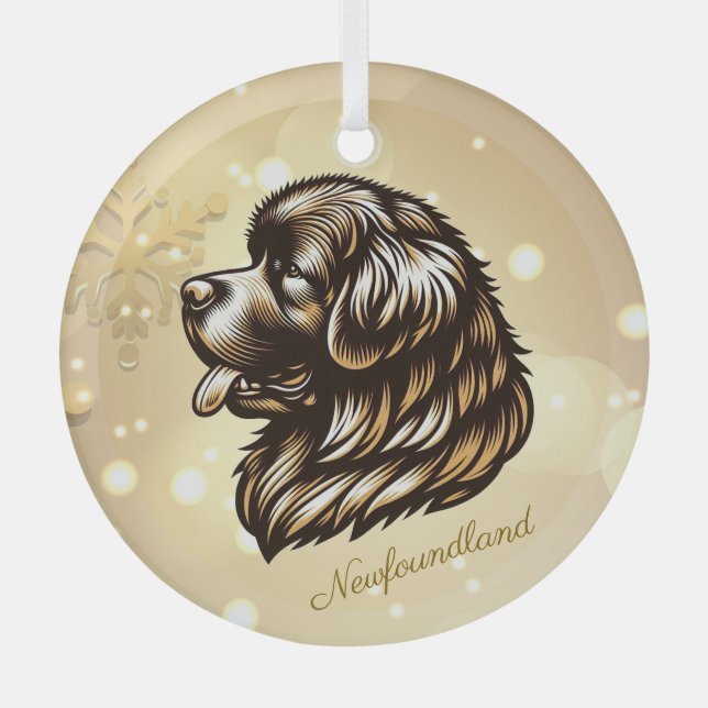 Newfoundland Profile Glass Christmas Ornament (Front)