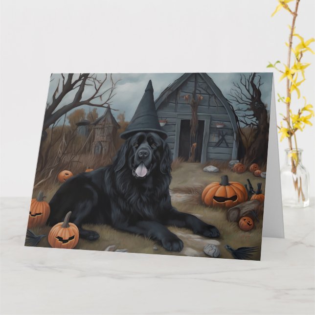 Newfoundland Pumpkins Halloween Scary  Card (Yellow Flower)