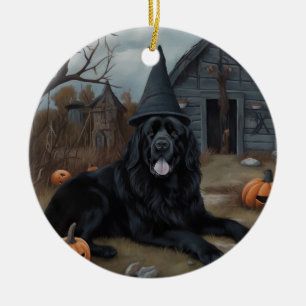 Newfoundland Pumpkins Halloween Scary  Ceramic Tree Decoration