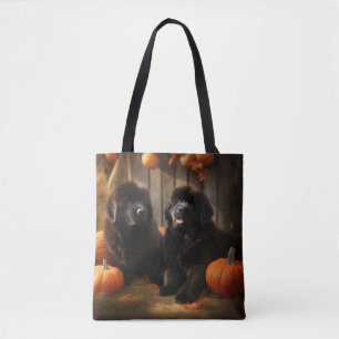 Newfoundland Puppy Autumn Delight Pumpkin Tote Bag