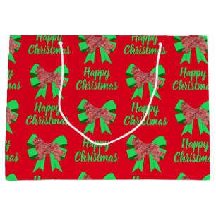 Newfoundland Red Christmas Dog & Green Bow Large Gift Bag