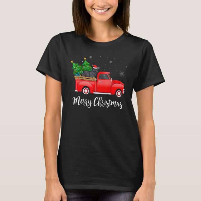 Newfoundland Red Truck Christmas Tree Xmas Dog T-Shirt (Front)