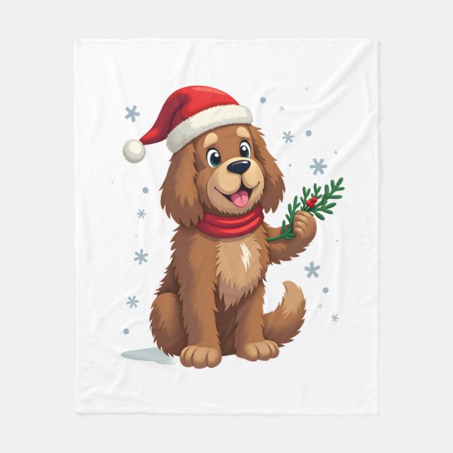 Newfoundland Santa Hat Fleece Blanket (Front)