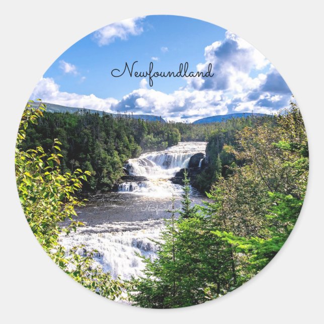 Newfoundland, scenic waterfall,  classic round sticker (Front)