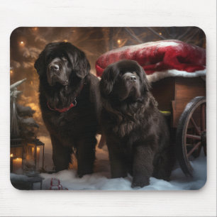 Newfoundland Snowy Sleigh Christmas Decor Mouse Pad