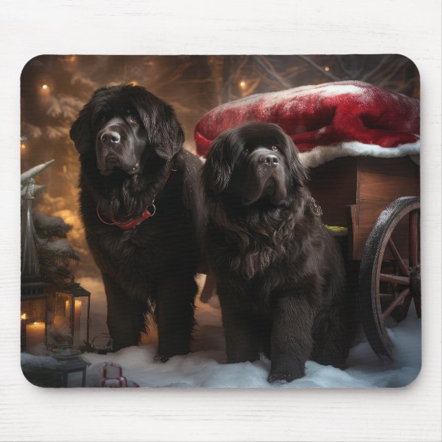 Newfoundland Snowy Sleigh Christmas Decor Mouse Pad (Front)