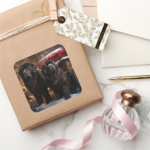 Newfoundland Snowy Sleigh Christmas Decor Square Sticker