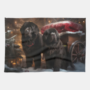 Newfoundland Snowy Sleigh Christmas Decor Tea Towel