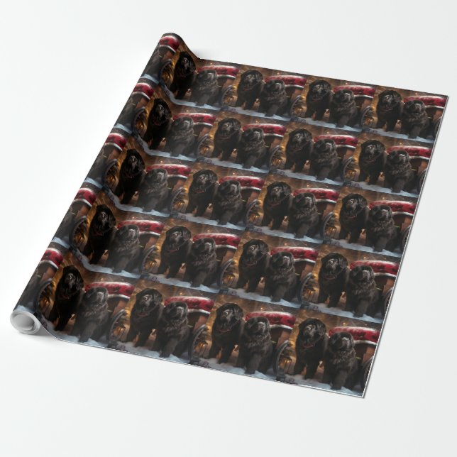 Newfoundland Snowy Sleigh Christmas Decor Wrapping Paper (Unrolled)
