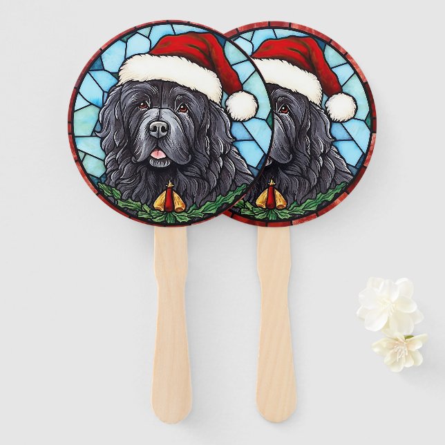 Newfoundland Stained Glass Christmas Hand Fan (Front and Back)