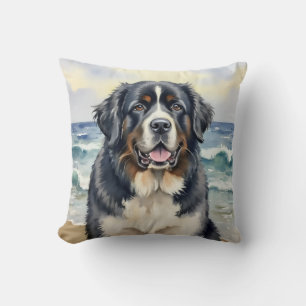 Newfoundland Watercolor Ocean Wave Art Cushion