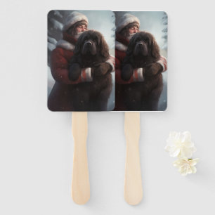 Newfoundland With Santa Claus Festive Christmas  Hand Fan
