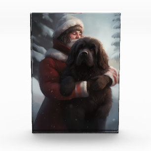 Newfoundland With Santa Claus Festive Christmas Photo Block