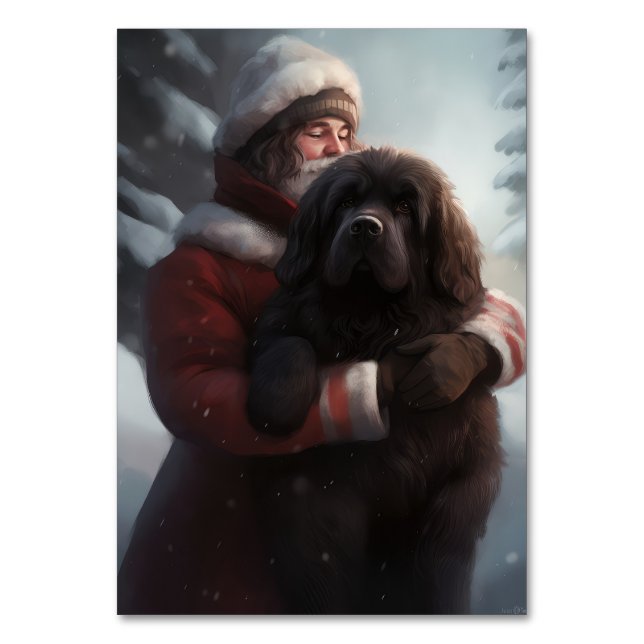 Newfoundland With Santa Claus Festive Christmas  Table Number (Front)
