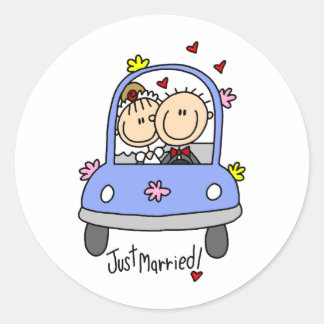 Newleywed Just Married Stick Figures Classic Round Sticker