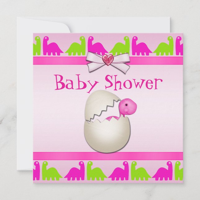 Newly Hatched Baby Girl Dinosaur Baby Shower Invitation (Front)