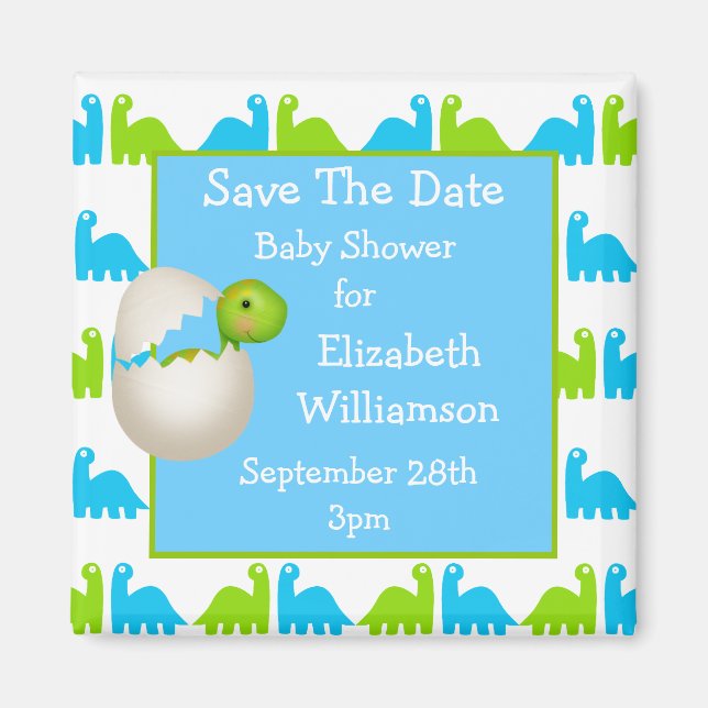 Newly Hatched Dinosaur Save The Date Baby Shower Magnet (Front)