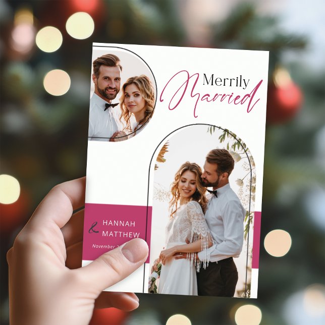 Newly Married Holiday Wedding Black Magenta Card (Creator Uploaded)