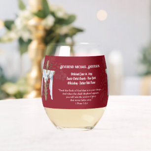 Newly Ordained Priest Pastor Deacon Minister Stemless Wine Glass