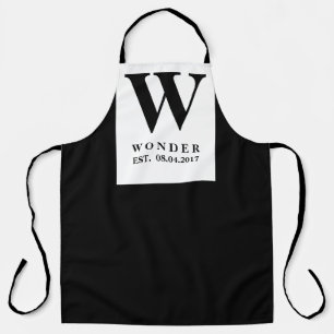 Newly Wed Monogram black modern Wedding Apron