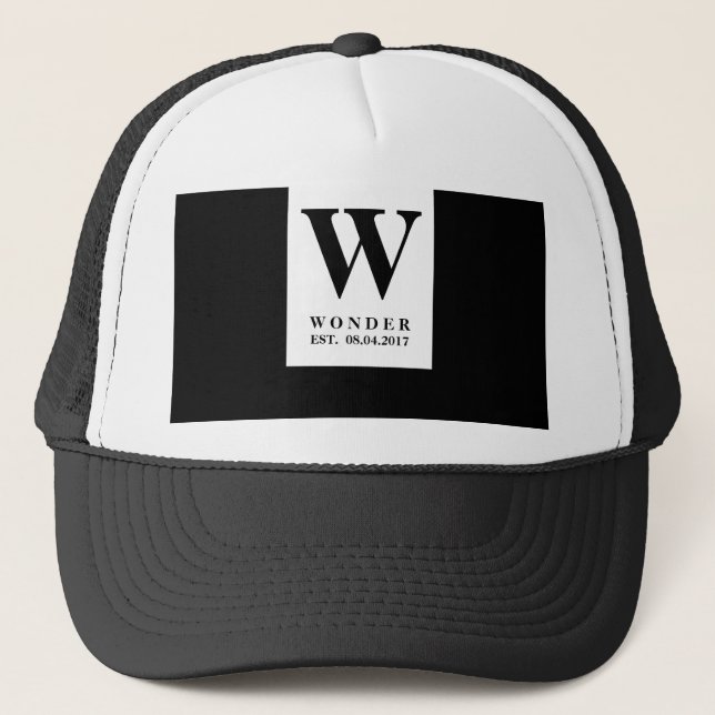Newly Wed Sophisticated Wedding Monogram | Black Trucker Hat (Front)
