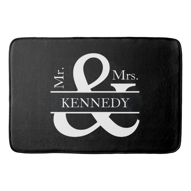 Newly Weds Custom Monogram Black White Bath Mat (Front)