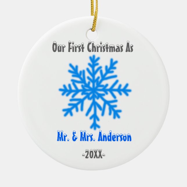 Newly Weds First Christmas Together Snowflake Ceramic Tree Decoration (Front)