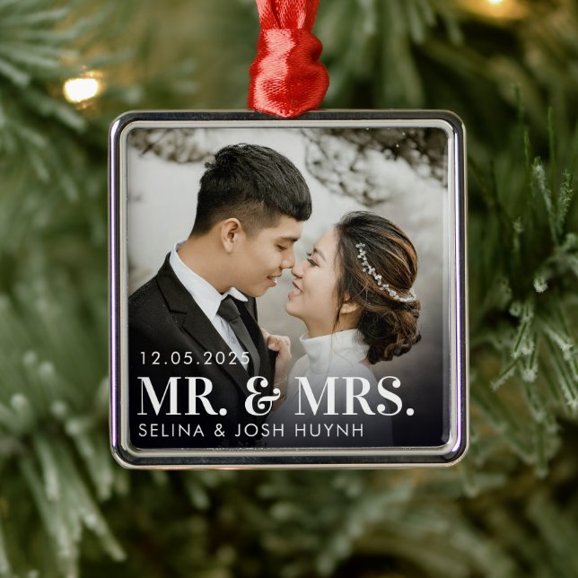 Newly Weds Mr. & Mrs. Premium Square Ornament (Tree)