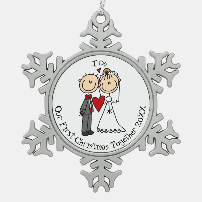 Newlywed 1st Christmas Together Snowflake Ornament (Front)