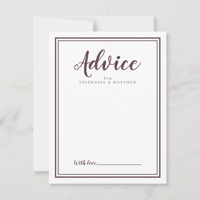 Newlywed Advice Card | Modern Wedding Chic Cassis (Front)