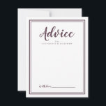 Newlywed Advice Card | Modern Wedding Chic Cassis<br><div class="desc">Simple and elegant wedding newlywed advice card features a minimalist design with a double frame border in chic cassis purple on a crisp white background. Personalise with your names. Space provided for your guest to add their advice, well wishes, and signature. Lettering and script are in cassis. The back of...</div>