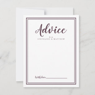 Newlywed Advice Card   Modern Wedding Chic Cassis