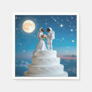 Newlywed Astronauts On a Wedding Cake Napkin