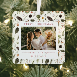 Newlywed Boho Christmas Botanical Photo Metal Tree Decoration