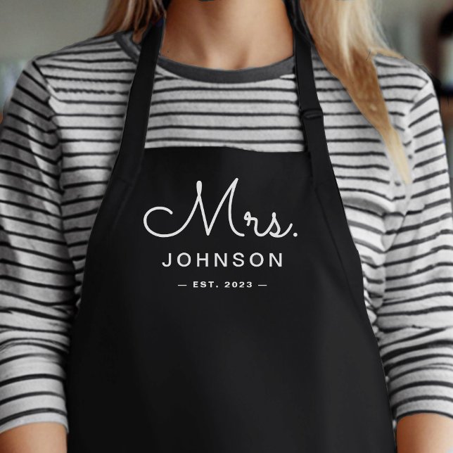 Newlywed Bride Personalised Black Mrs Apron (Creator Uploaded)