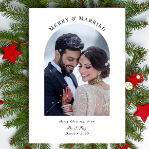 Newlywed Christmas Merry & Married Arch Photo Holiday Card