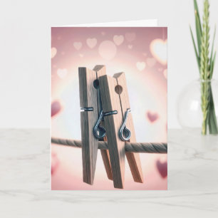 Newlywed Clothespins On a Clothesline Card