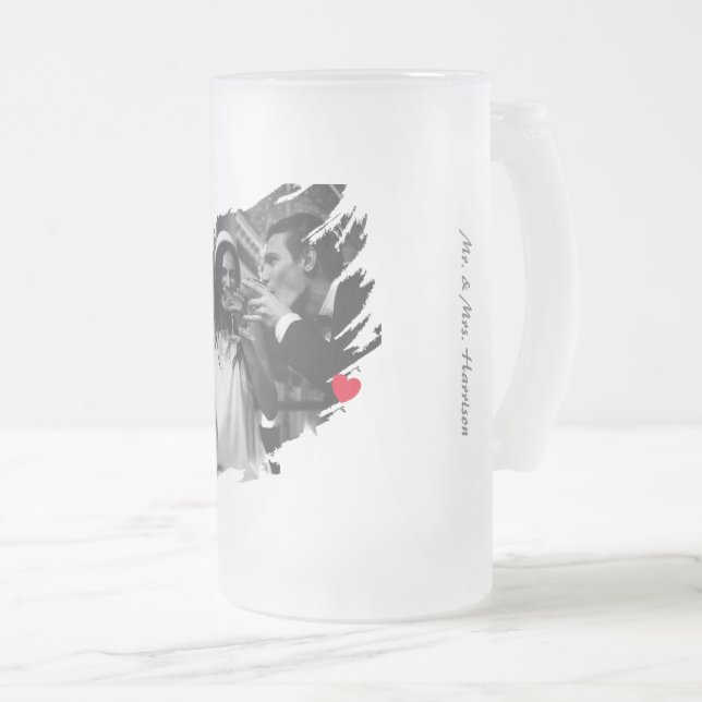 Newlywed Custom Etched Photo Keepsake Frosted Glass Beer Mug (Front Right)