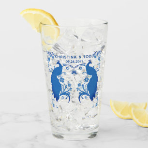 Newlywed Elegant Blue Peacock Pint Glass