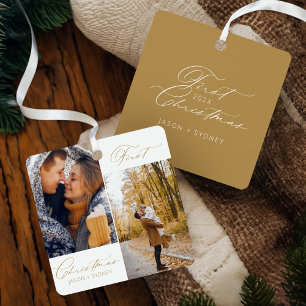 Newlywed First Christmas Married Photo Keepsake Metal Tree Decoration
