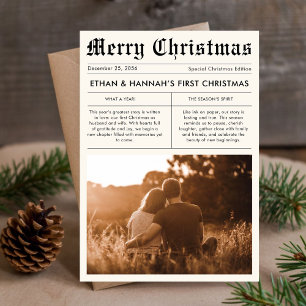 Newlywed First Christmas Newspaper Photo Unique Holiday Card