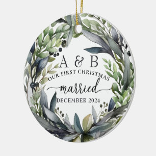 Newlywed First Christmas Personalised  Ceramic Tree Decoration