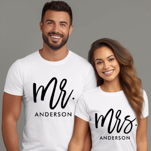 Newlywed Groom Mr. Modern Script with Name T-Shirt