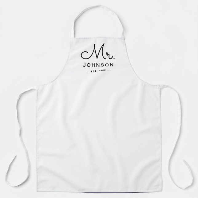 Newlywed Groom Personalised White Apron (Front)
