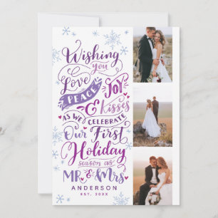 Newlywed Holiday Hand-Drawn   Purple   3-Photo Card