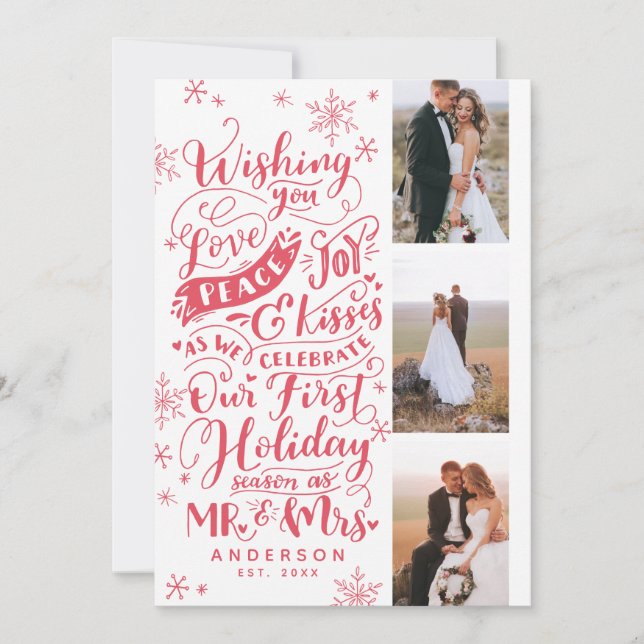 Newlywed Holiday Hand-Drawn | Red | 3-Photo (Front)